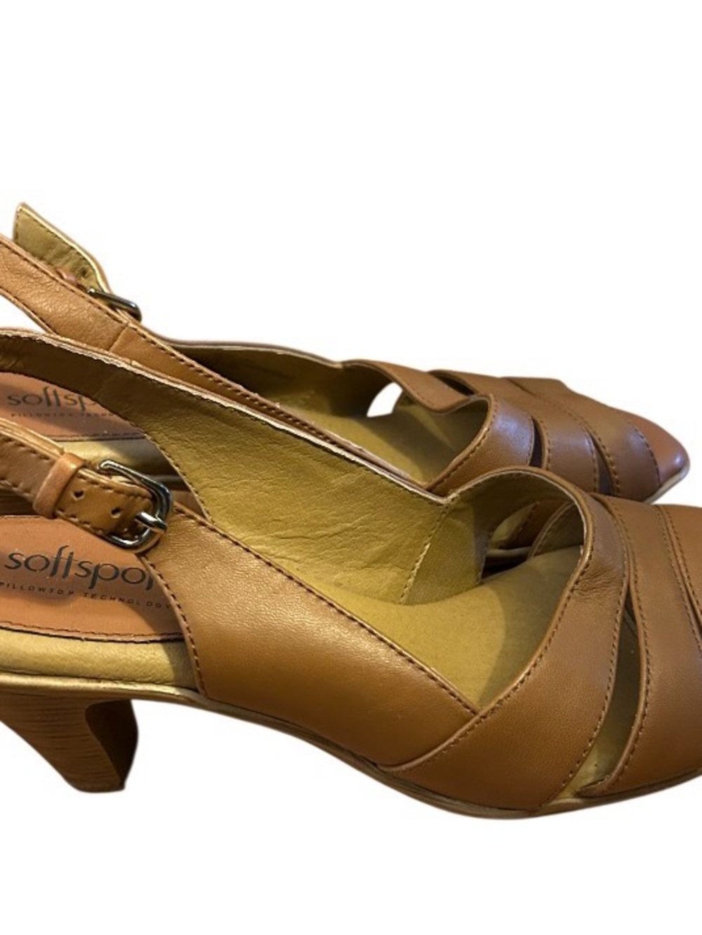 Soft Spots Tan Leather Slingback Heels